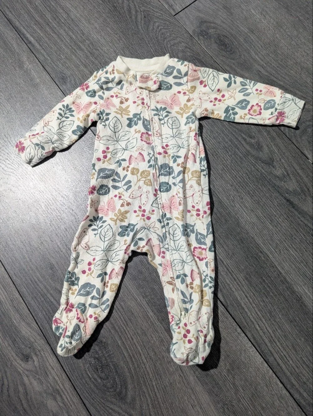 Cream Carter's Little Planet Organic Floral Footed Baby Zip Pajamas